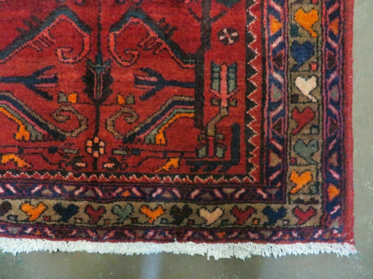 USED Antique Persian Hamadan Runner 3.4 x 9.7 -  Wool, Red and Navy Blue