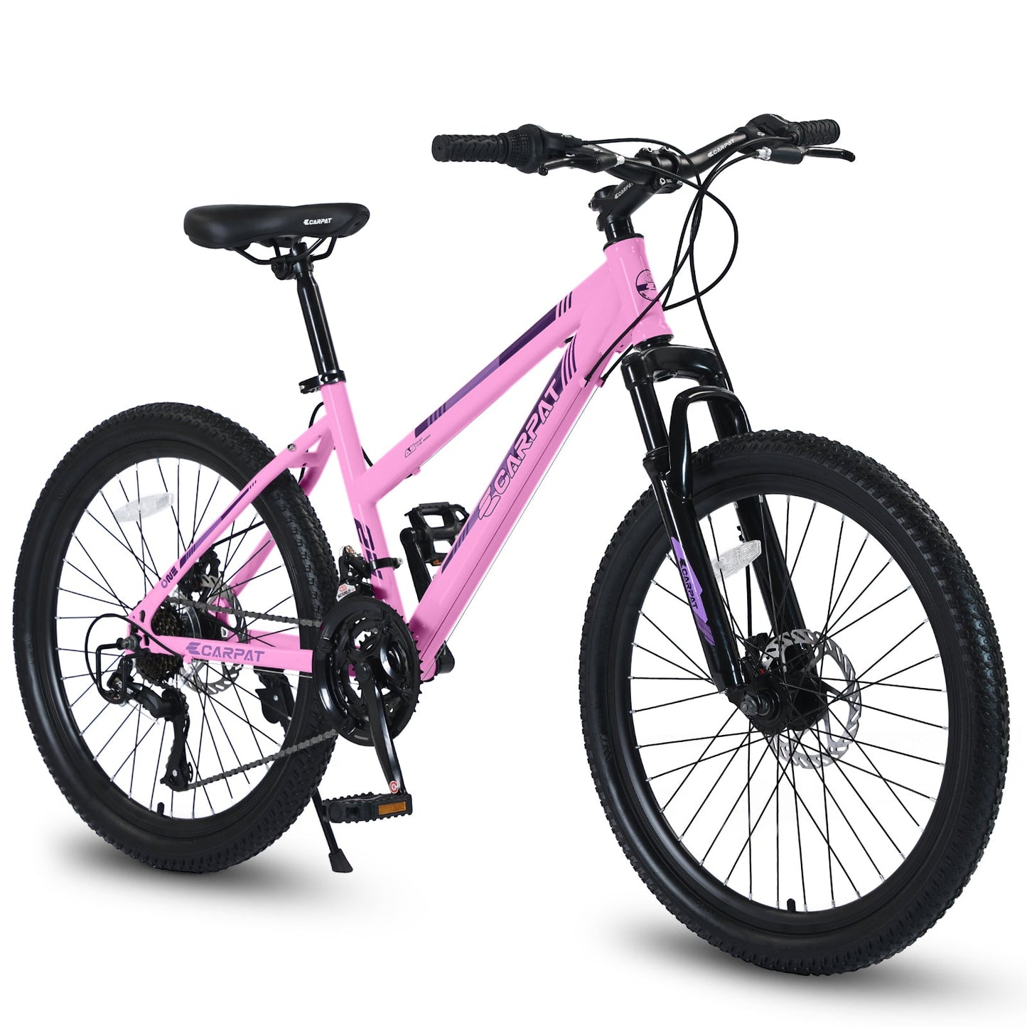 NEW S24103  24 inch Mountain Bike for Teenagers Girls Women, Shimano 21 Speeds with Dual Disc Brakes and 100mm Front Suspension, White/Pink