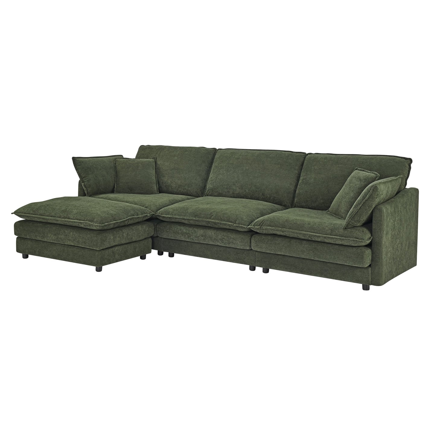 NEW Modern Home Living Room L-Shaped Sectional Sofa Couches with Ottoman, Convertible Oversized 4 Seater Couch Towel Fabric, Green