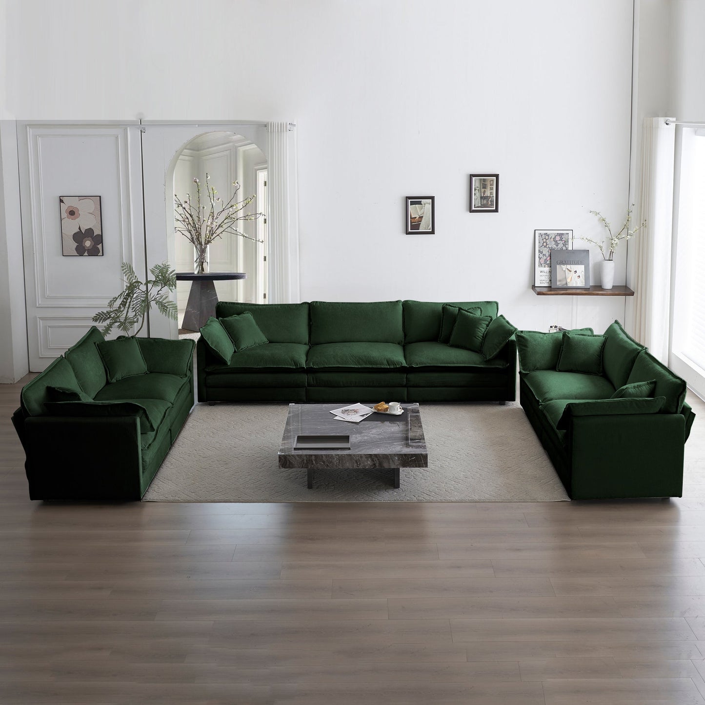 NEW 3 Piece Sofa Set Oversized Sofa Comfy Sofa Couch, 2 Pieces of 2 Seater and 1 Piece of 3 Seater Sofa  for Living Room, Deep Seat Sofa Green Chenille