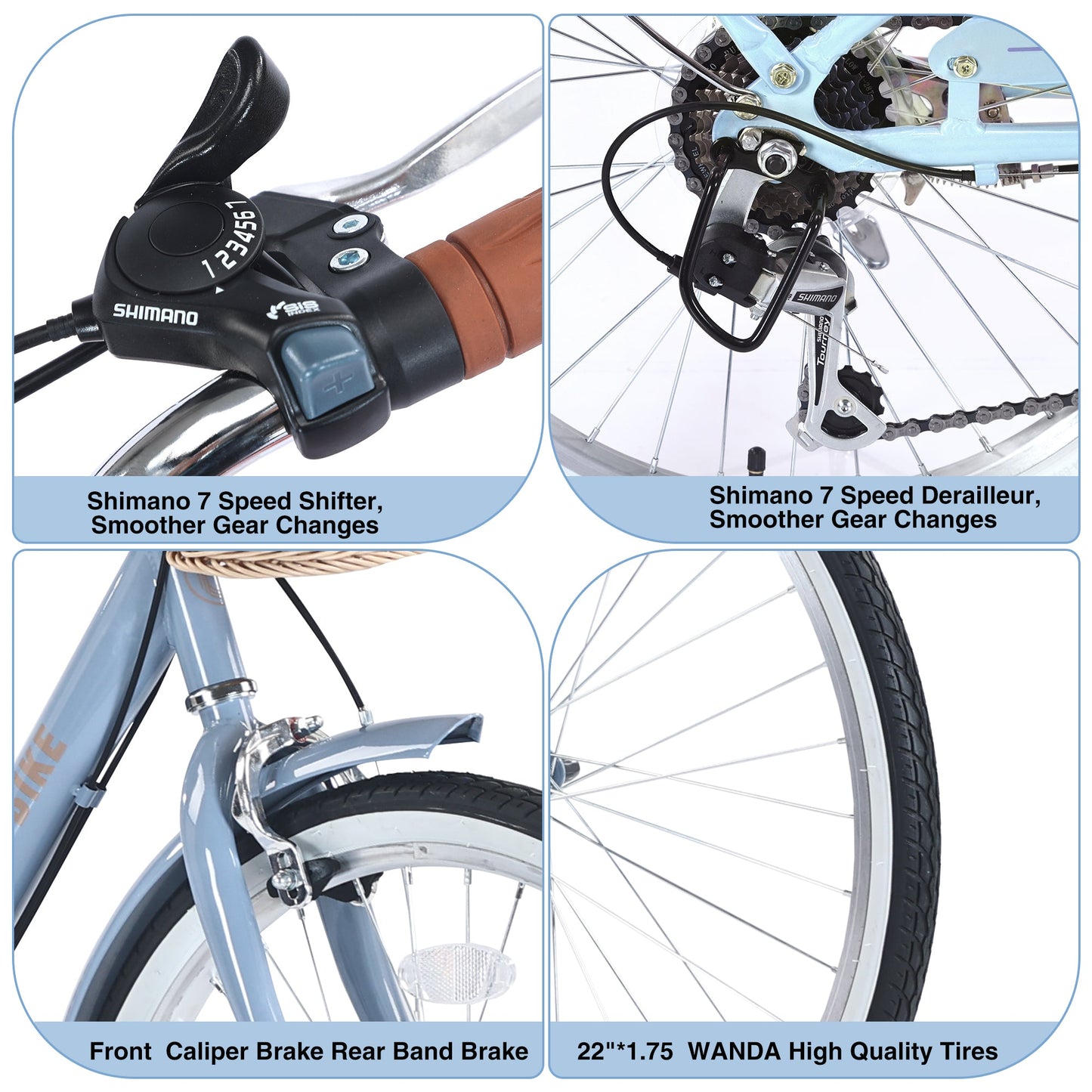 NEW 7 Speed City  Bike With  Basket , Steel Frame,Multiple Colors 22 Inch Girls Bicycle