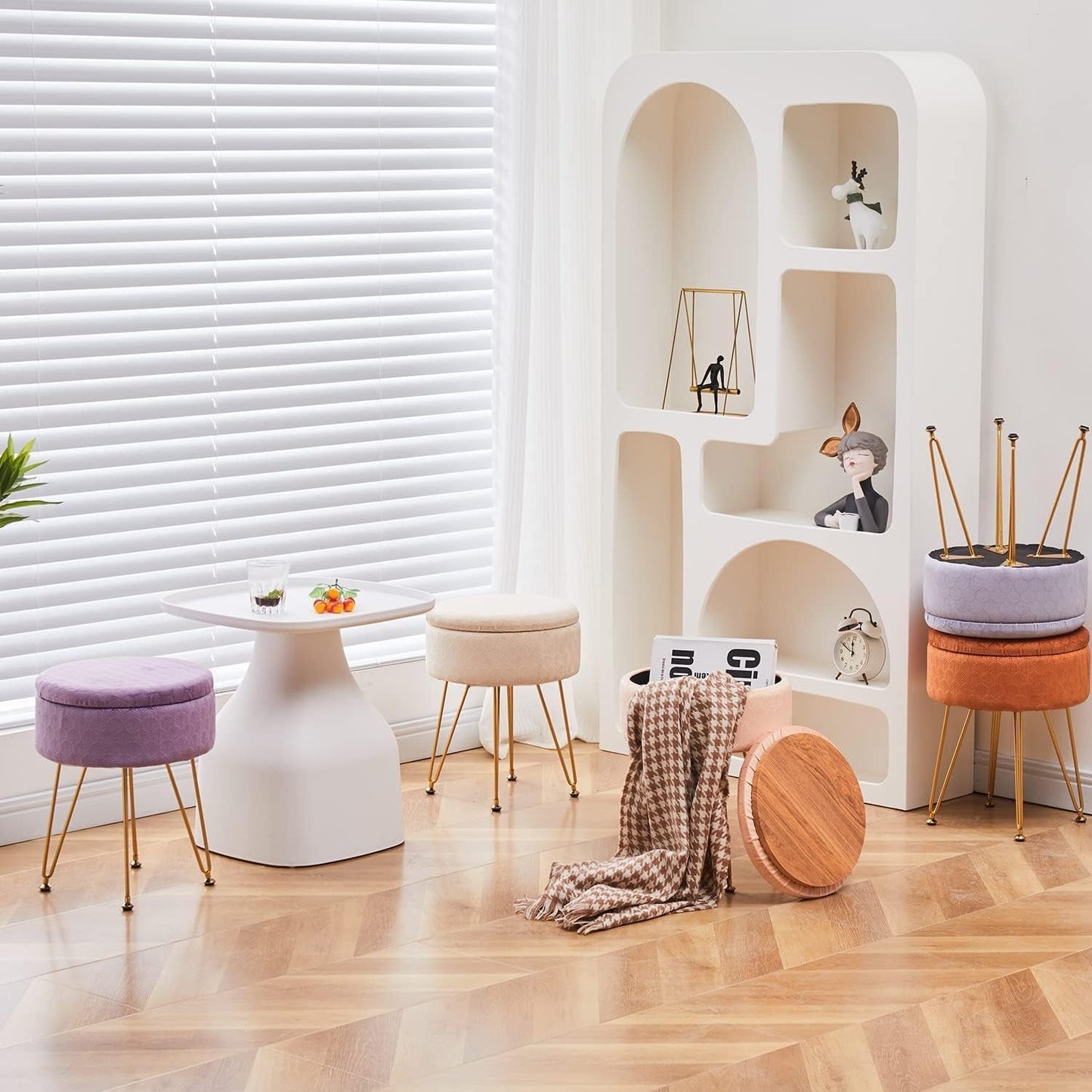 NEW Ginger Velvet Storage Ottoman With Generous Capacity