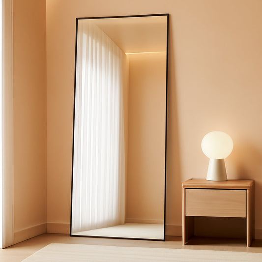NEW Full Length Standing Mirror 56x21 Black Aluminum Frame Tempered Glass