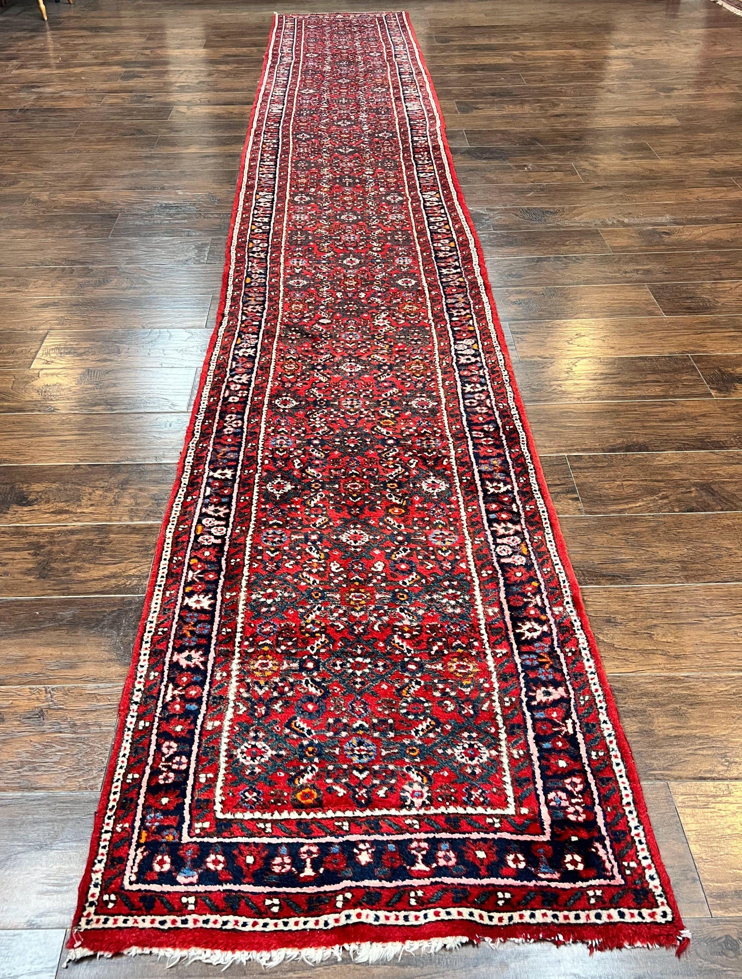 USED Long Persian Runner Rug 2.9 x 17, Red Handmade Wool Rug for Hallway, Antique Persian Carpet, 17ft Runner, Persian Hamadan Dargazine Rug
