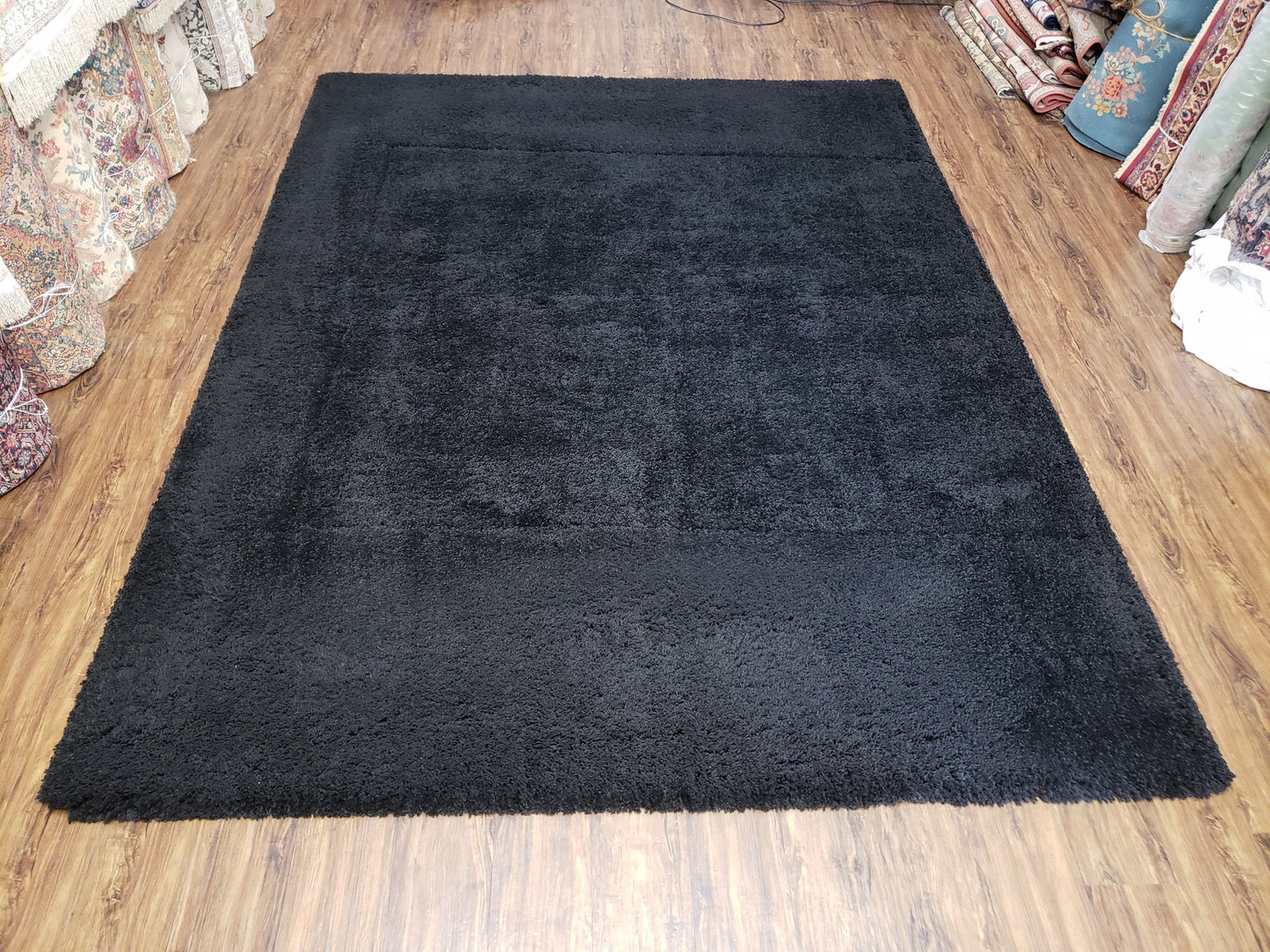USED Black Shag Rug 8x10, Savafieh Milan Fluffy Black Carpet, Room Sized Shag Rug, Modern Contemporary Rug, Soft Living Room Rug, Bedroom Rug