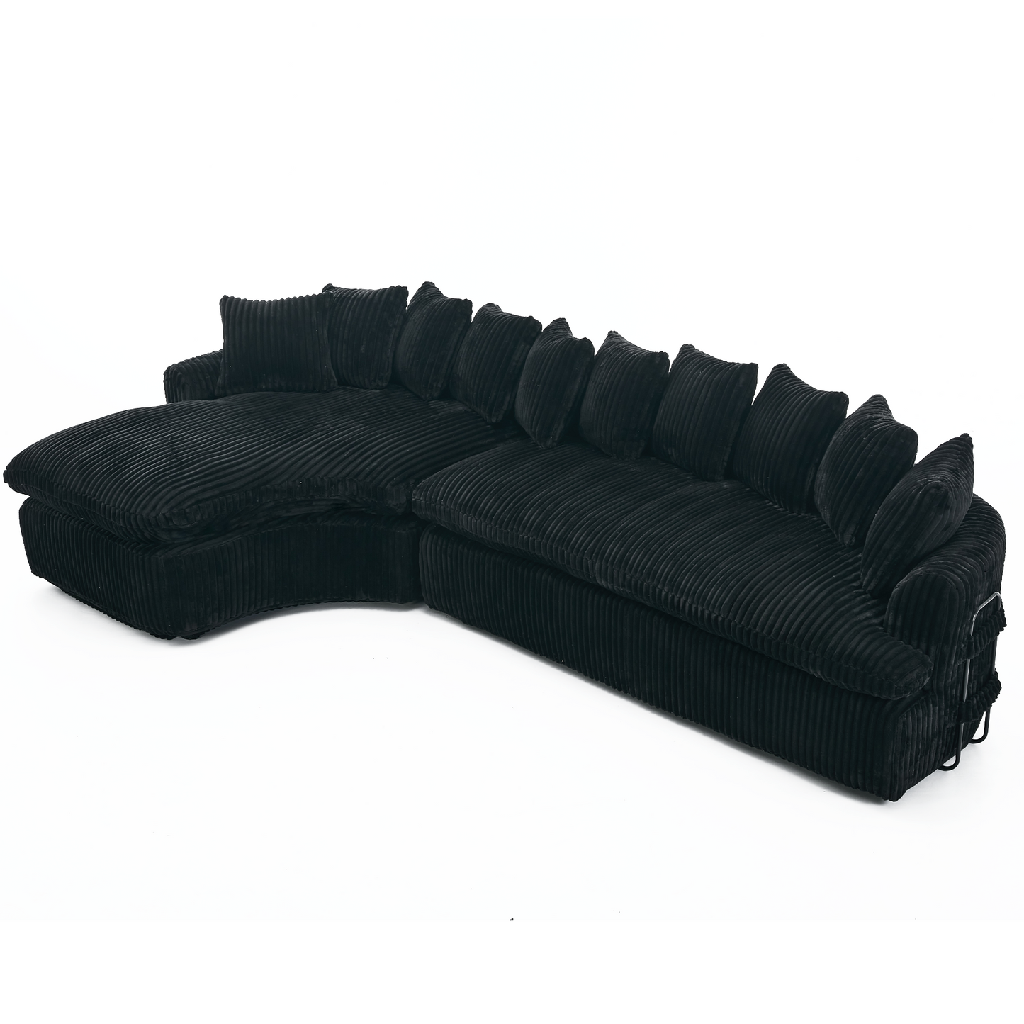 NEW 127''  Large Sectional Sofa ,Elegant Curved Design ,High-Resilience Foam ,Ten Back Cushions,L-Shape Left Sofa,No Assembly  Required , (Black-Soft Corduroy Fabric)