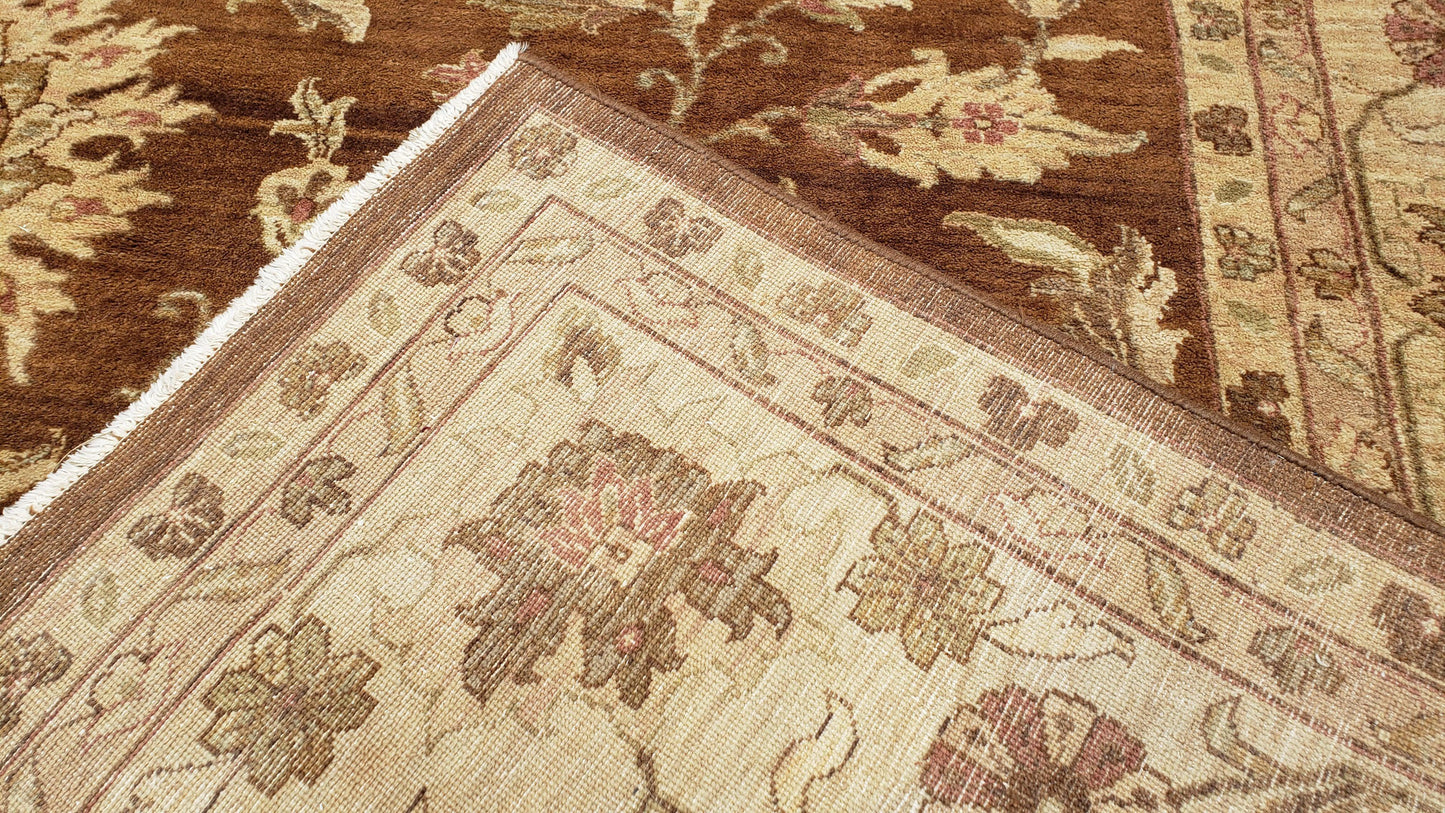 USED Indo Persian Rug 10x14, Mahal Sultanabad Oriental Carpet, Burnt Orange & Beige, Handmade Wool Area Rug