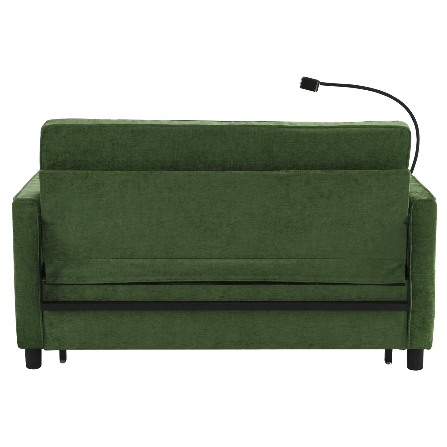 NEW 56.9' Convertible Loveseat Sofa Bed with Adjustable Backrest, USB Ports, Phone Holder, Side Pockets, Green Chenille,