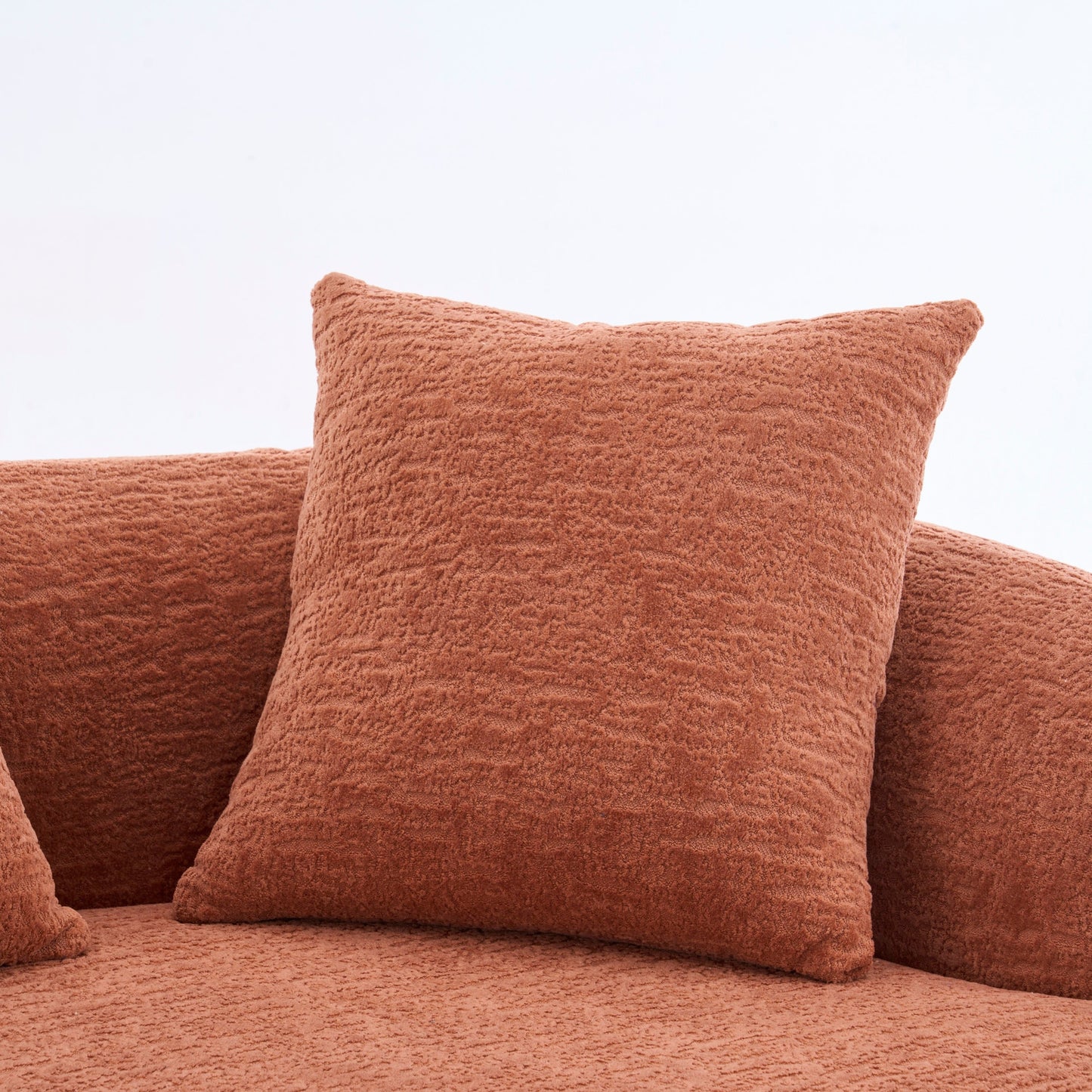 NEW LY-025S Coral Curved Loveseat Compressed Chenille Small Sofa with 3 Pillows