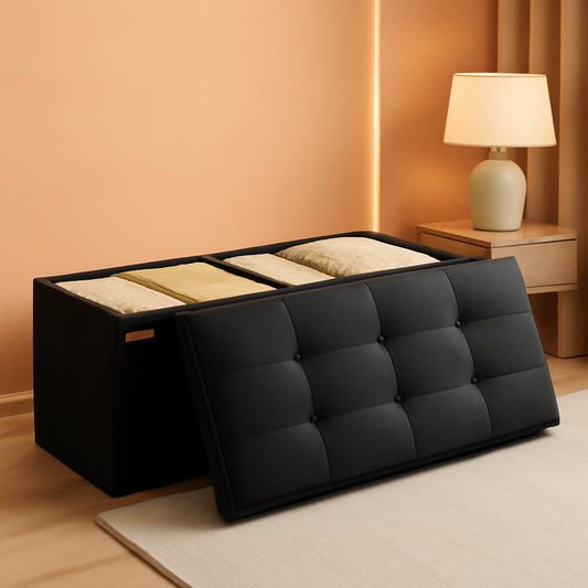 NEW Ink Black 43 Inches Super Ultra Foldable Storage Ottoman