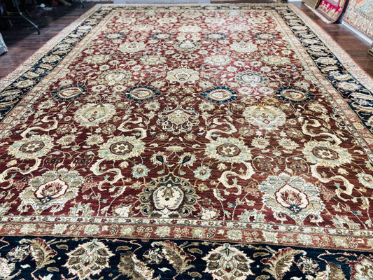 USED Palace Sized Indian Agra Rug 12x17, Wool Handmade Floral Allover Carpet