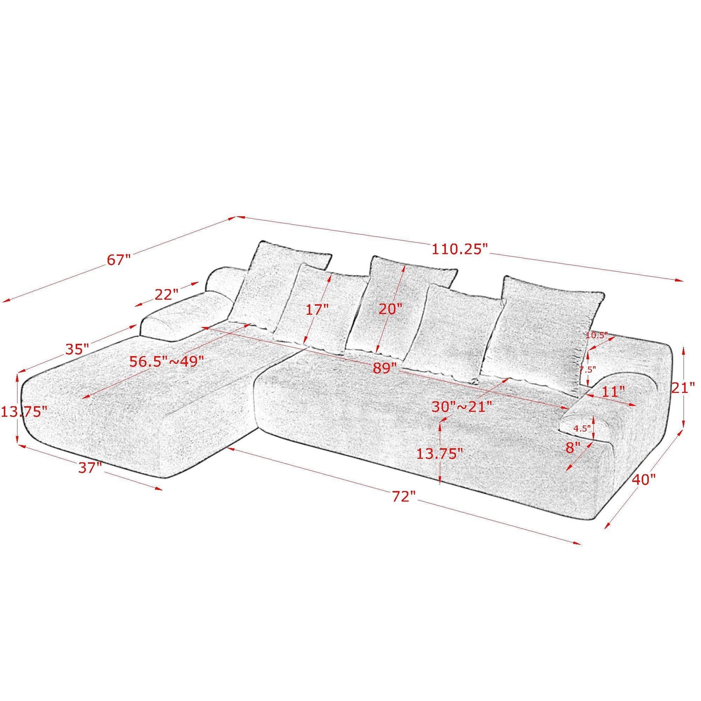 NEW Modern Black Melange Velvet Upholstered L-Shape Sectional Modular Compressed Sofa