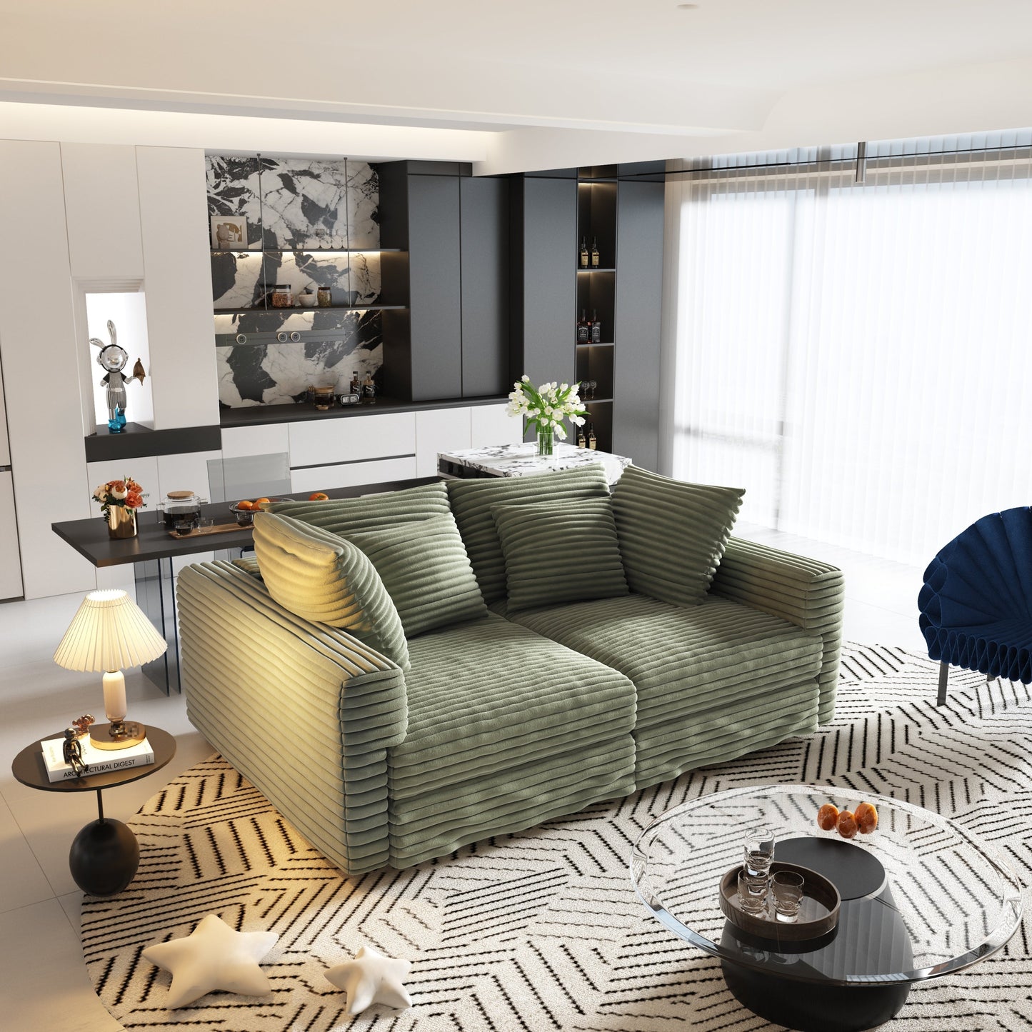 NEW 102.4 ' Plush Corduroy 4-Seat Sofa,Modern Comfy Upholstered Sofa Cloud Couch,Deep Seat Couches with Soft Pillows,Convertible Deep Seat Sofa Lounge Chair for Living Room Bedroom,Apartment,Office,Green