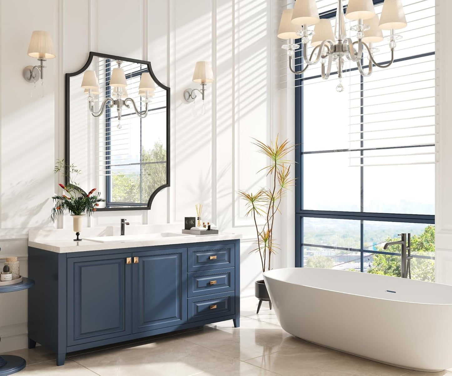 NEW 30x40 Black Bathroom Mirror With Gold Scalloped Frame