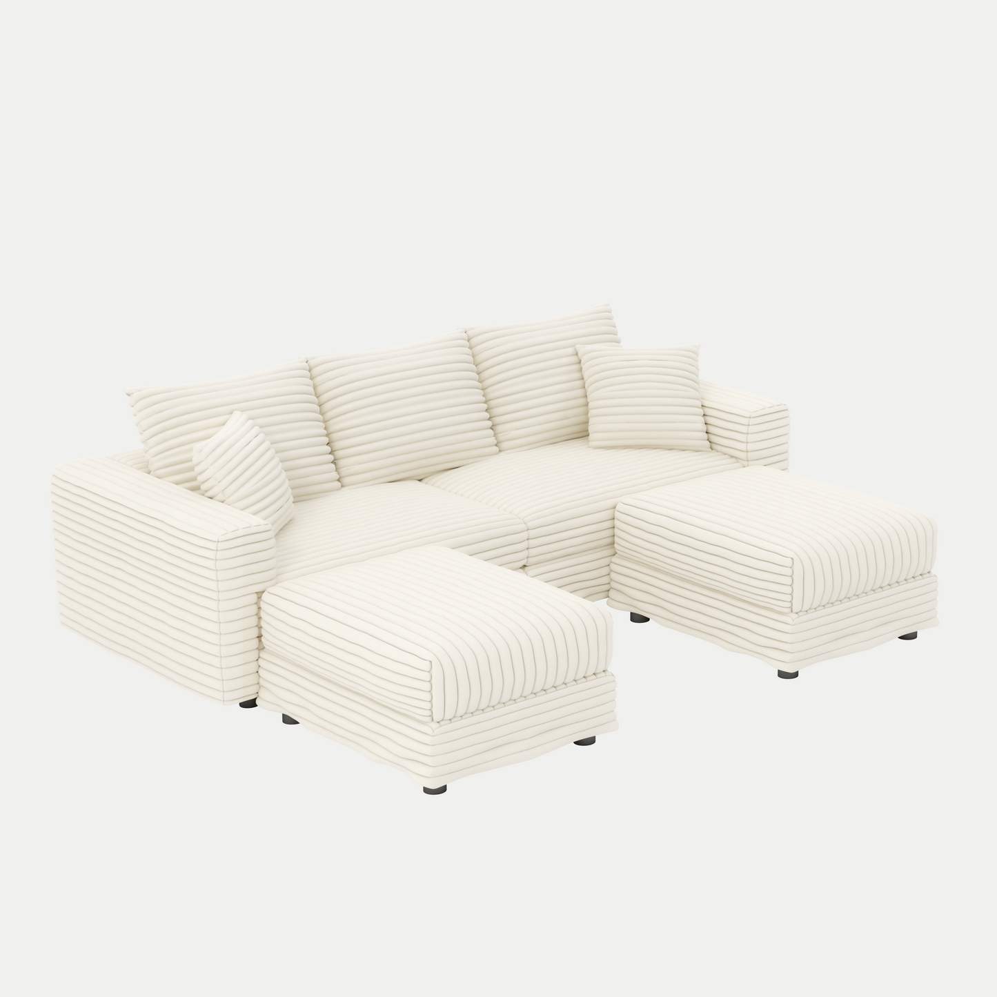 NEW 82.7 ' Plush Corduroy 3-Seat Sofa, Modern Comfy Upholstered Sofa Cloud Couch, Deep Seat Couches with Soft Pillows and 2 Ottomans, Convertible Sofa Lounge Chair, for Living Room,Apartment,Office,Beige