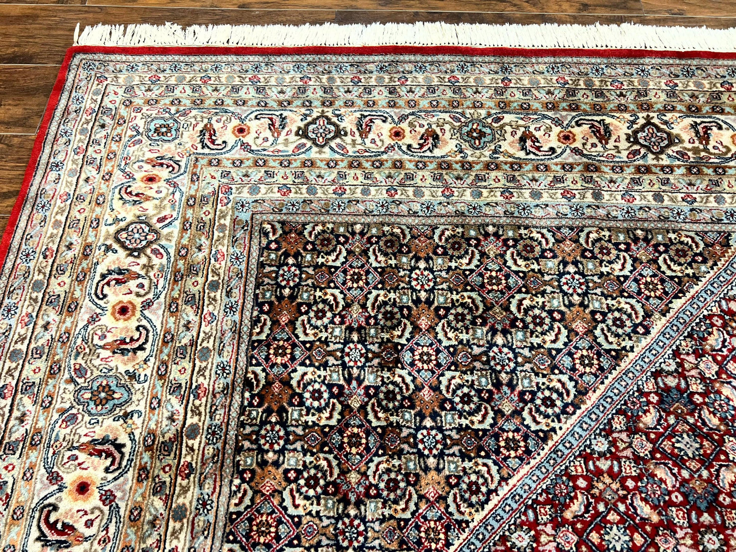 USED Square Indo Persian Bidjar Rug 10x10, Red, Handmade Vintage Wool Carpet