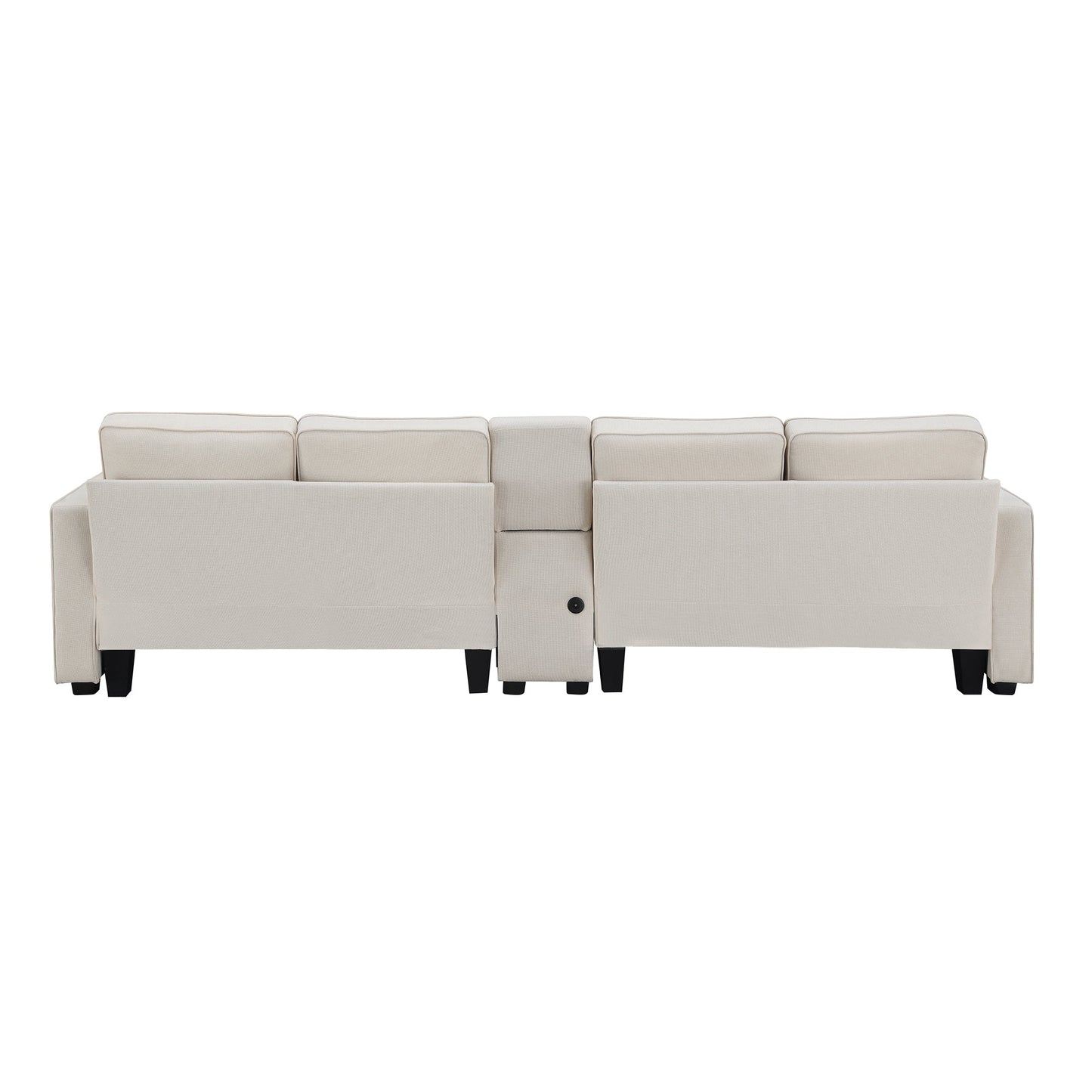 NEW Modern Linen Fabric Upholstered Sofa Couch with Console 2 Cupholders 2 USB Ports Wired or Wirelessly Charged 4 Pillows