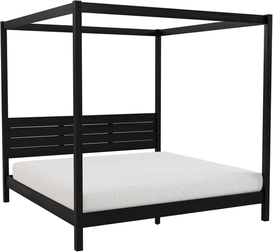 NEW Black Canopy Bed Frame With Slatted Headboard King