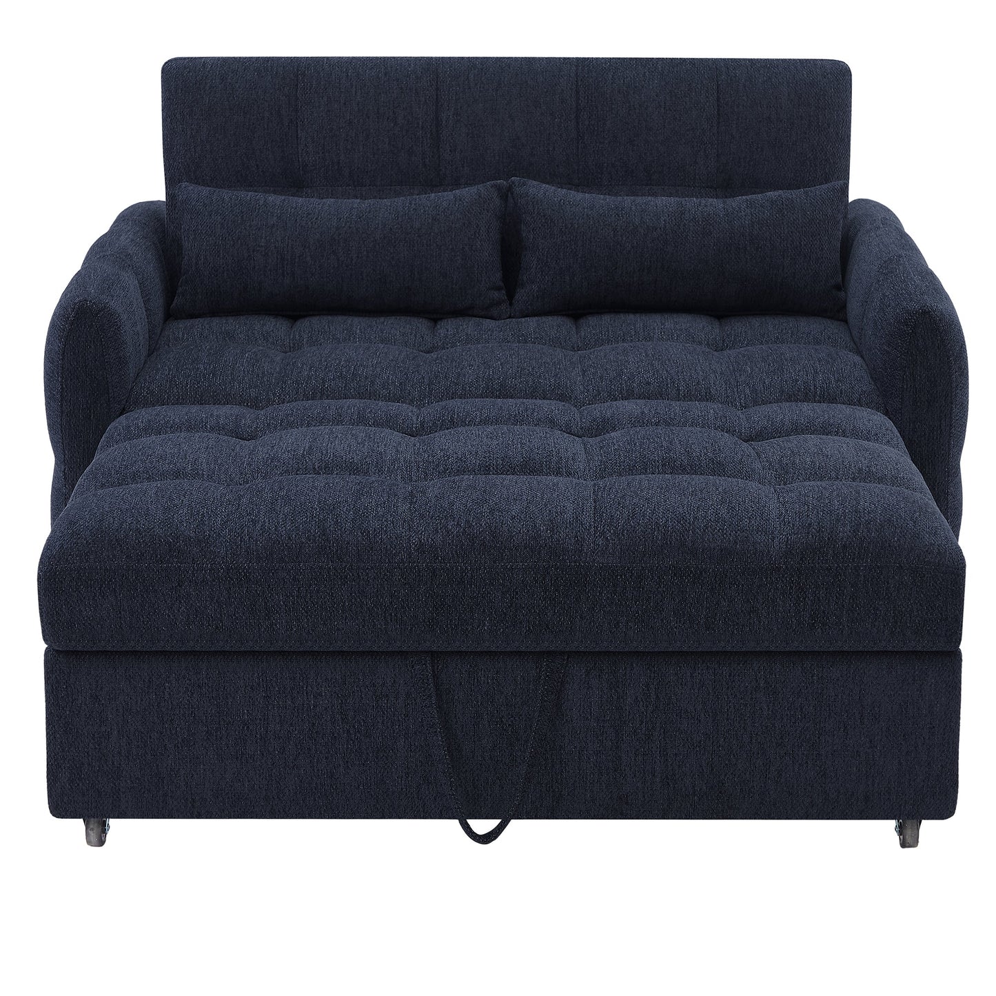 NEW Modern Loveseat Sofa Pull-out Bed with Adjustable Backrest, USB Ports, Lumbar Pillows, Blue Chenille, 52.8'
