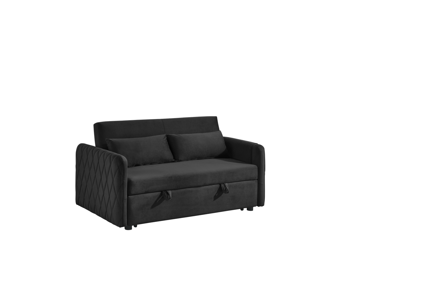 NEW 55' Modern Convertible Sofa Bed with 2 Detachable Arm Pockets, Velvet Loveseat Sofa with Pull Out Bed 2 Pillows Adjustable Backrest Grid Design Armrests