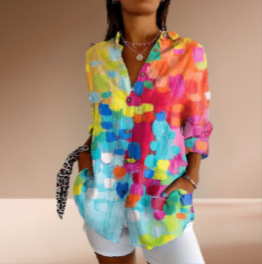 New Floral Print Long-sleeved Shirt Women's Casual Button Tops Clothing