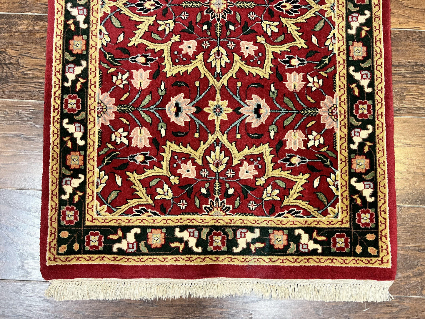 USED Indo Persian Runner Rug 2.6 x 10, Floral Hand Knotted Wool Hallway Rug, Red