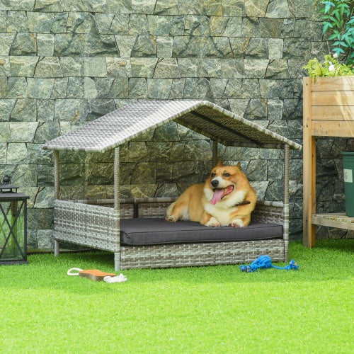 NEW Indoor Outdoor The Rattan Small Medium-sized Dog House Outdoor Wicker With Canopy