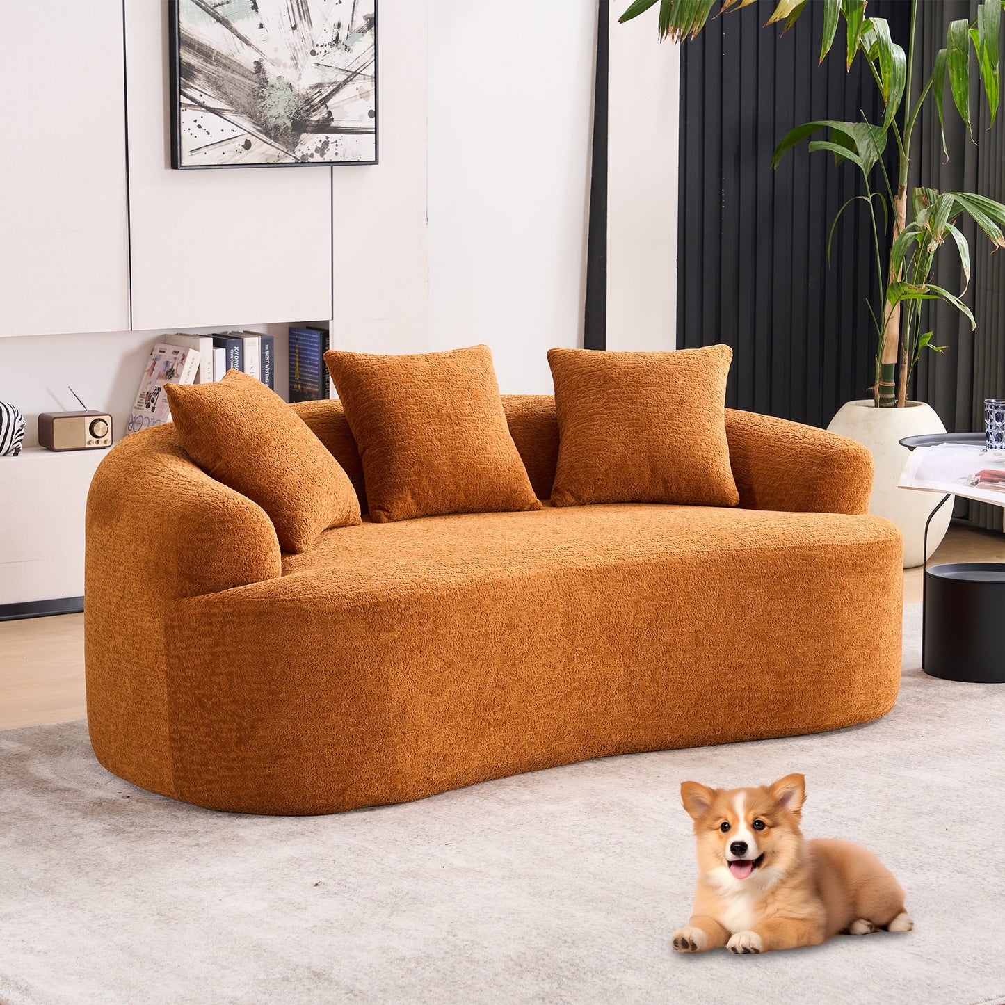 NEW Orange Curved Loveseat Full Compression Sponge Sofa 30D Chenille Couch