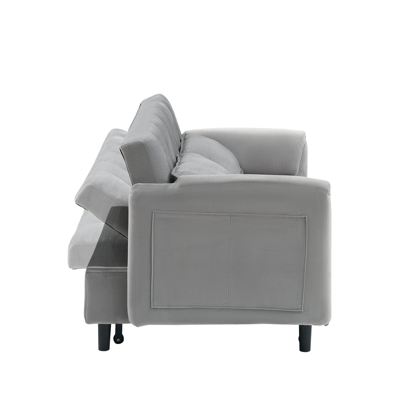 NEW 52 'grey modern velvet sofa, sofa pullout bed, small love seat casual sofa with back, pillow, pockets, living room furniture, 3 in 1 convertible sleep sofa bed.