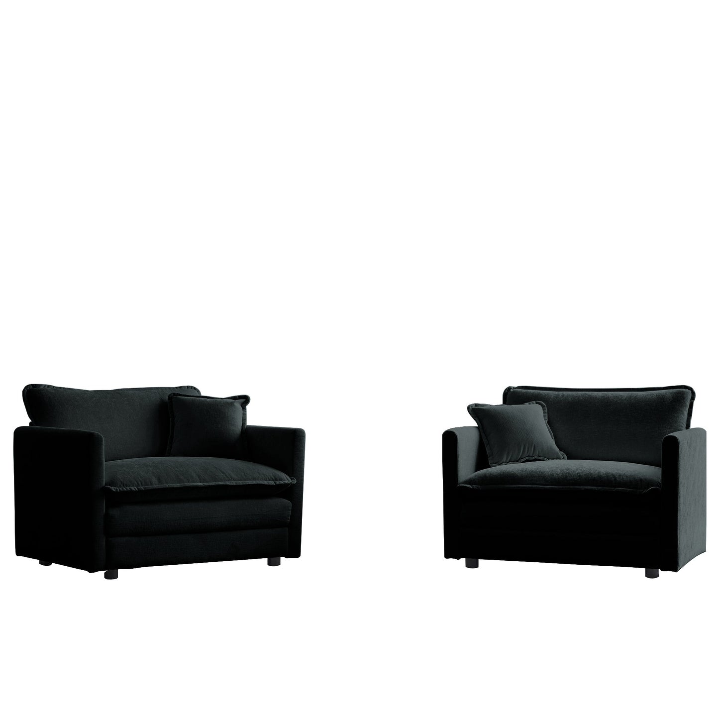 NEW 2pc High-end Black Chenille Upholstered Accent Armchair Side Chair Set with Toss Pillow