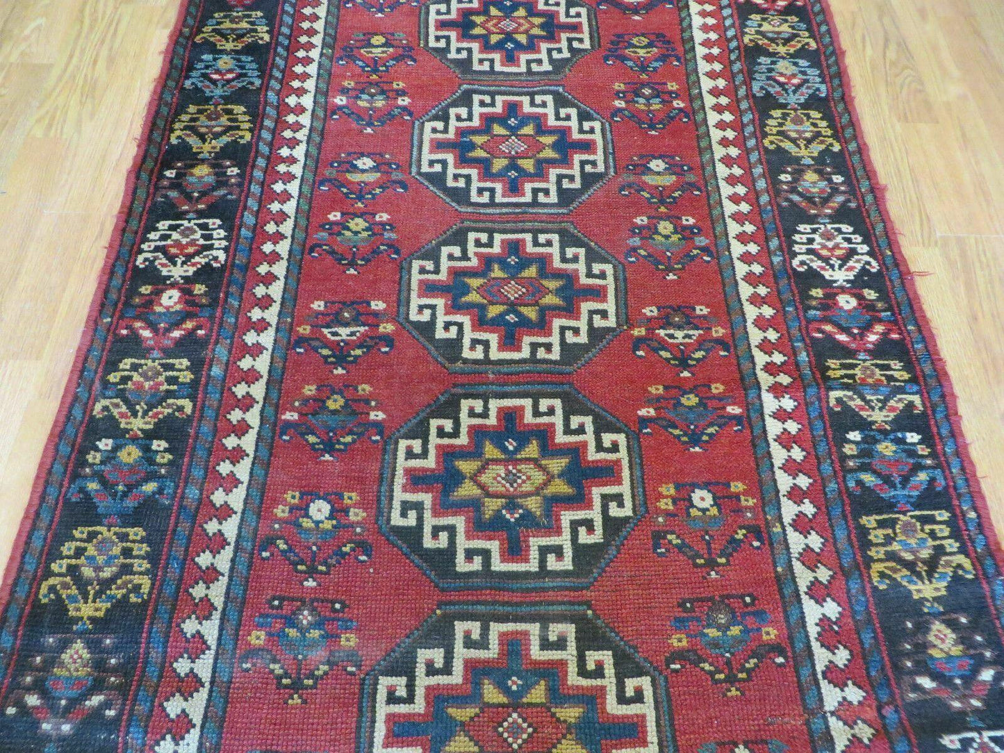 USED 3' 3" X 10' Hand-Knotted Antique Handmade Caucasian Kazak Wool Runner Rug