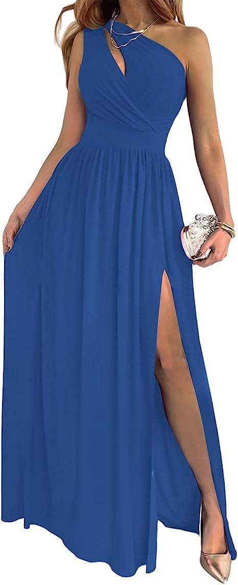 NEW Women's One Shoulder High Split Cutout Sleeveless Elegant Sexy Cocktail Maxi Dress