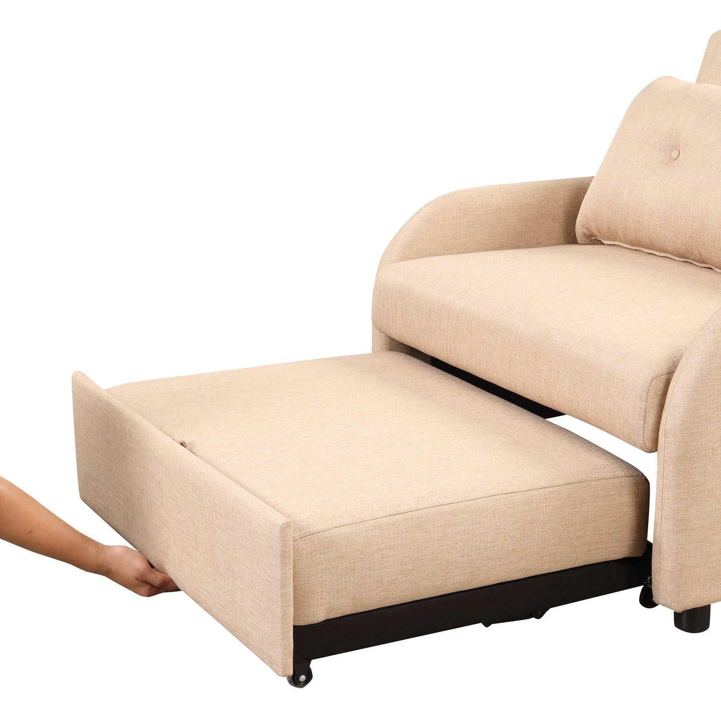 NEW Versatile Pull Out Sofa Sleeper 3 in 1 with Wing Table & USB Charge, Beige Linen, Compact Design
