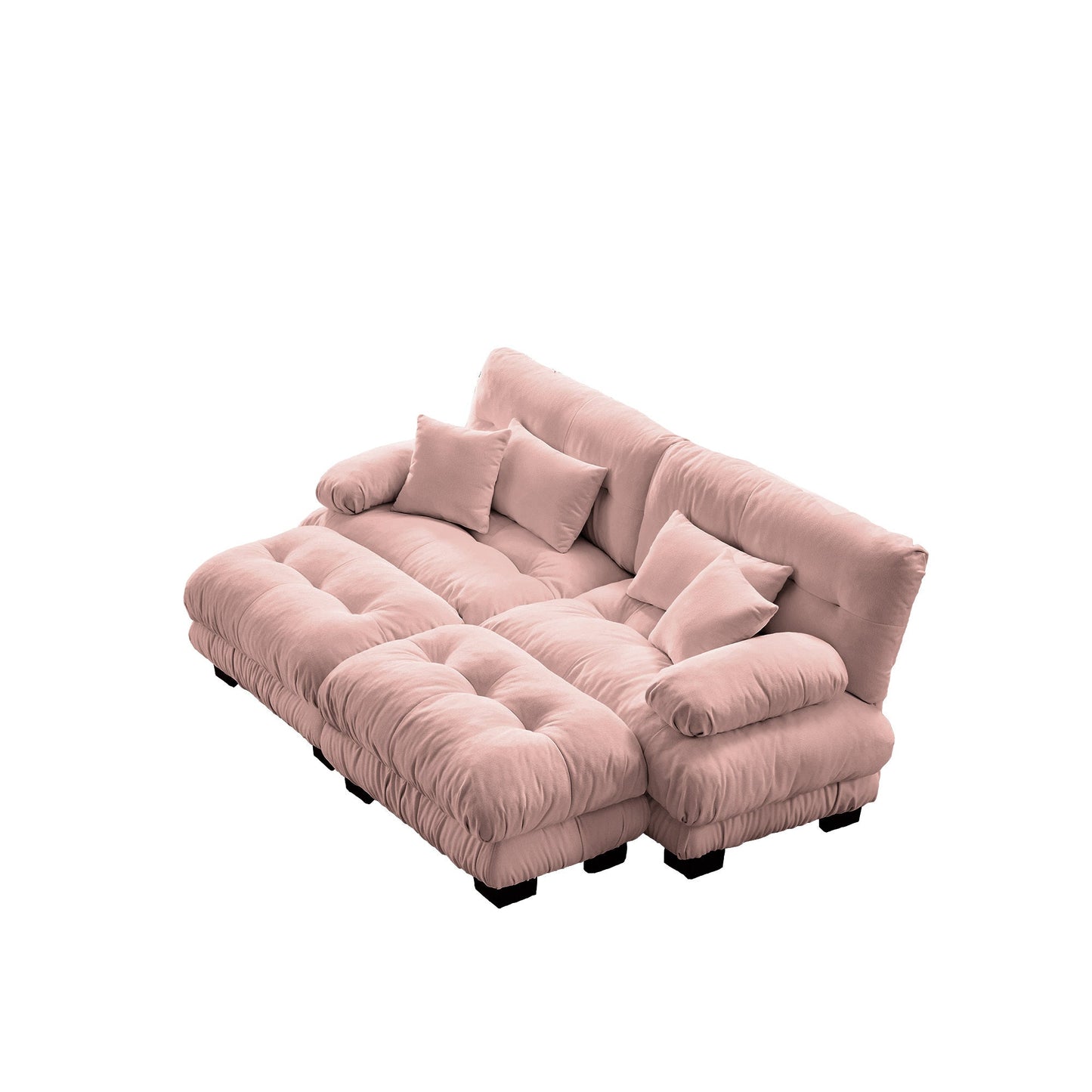 NEW Chenille Pink Upholstered Wide Arm 2 Seater Loveseat Cloud Sleeper Sofa Couch with 2 Lumbar Pillows 2 Throw Pillows 2 Ottomans