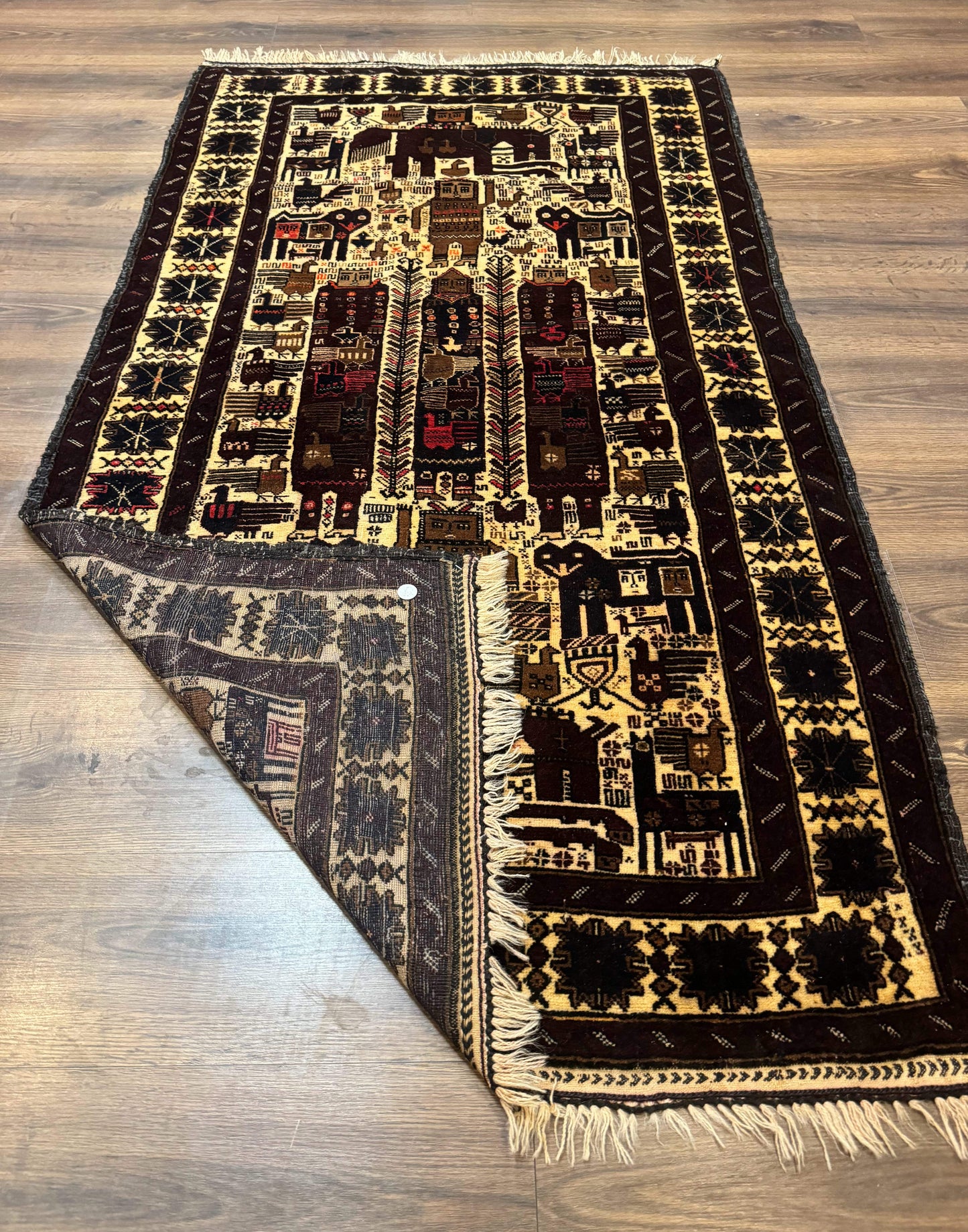 USED Persian Baluch Tribal Rug 4x6, Human and Bird Pictorials, Vintage, Wool, Collectible