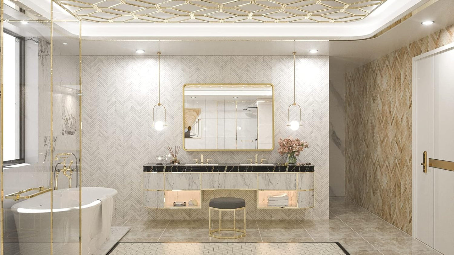 NEW 40 By 30 Inch Brushed Brass Bathroom Mirror Wall Mounted