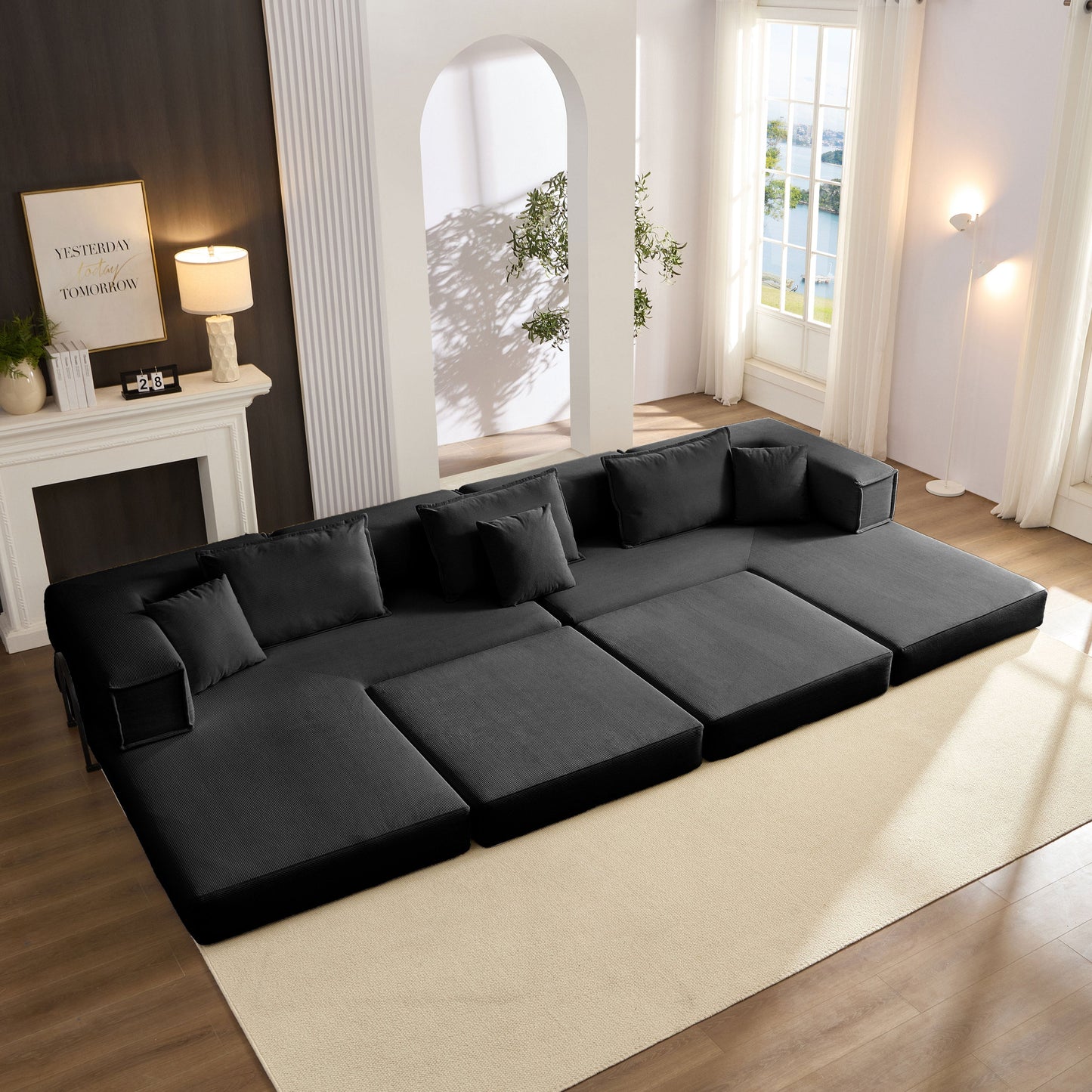 NEW Oversized Black Upholstered Sectional Sofa Set Modular 118.2' L Shaped Living Room Sofa Set with 6 Pillows