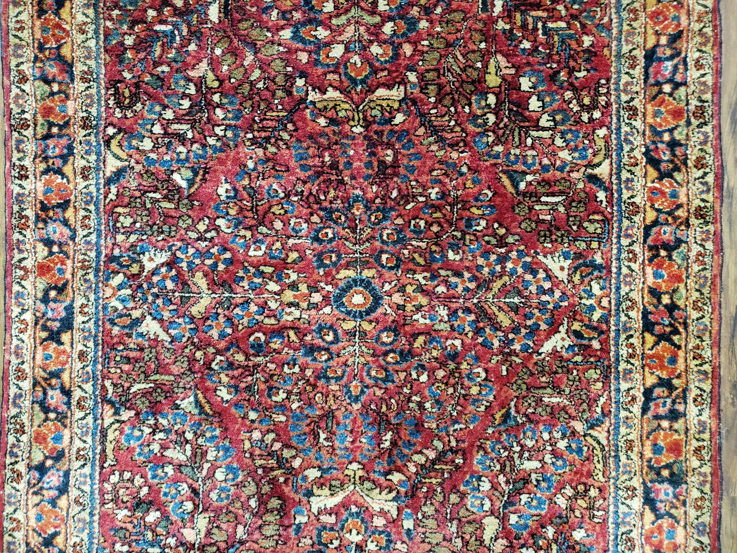 USED Antique Persian Sarouk Rug, Red, Allover Floral Pattern, Hand-Knotted, Wool, 3'4" x 4'10"