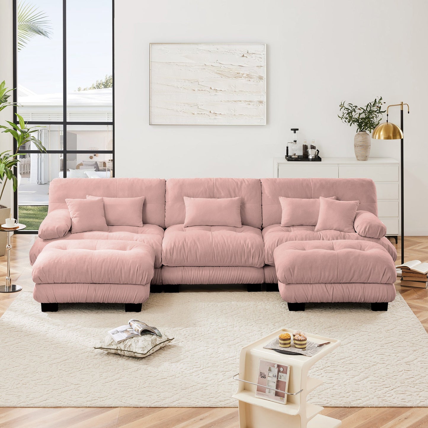 NEW Luxury Modular Sectional Sofa Couch - Oversized U Shaped Cloud Couch for Living Room,Deep Seat Sofa Couch with 2 Ottomans ,Chenille Pink