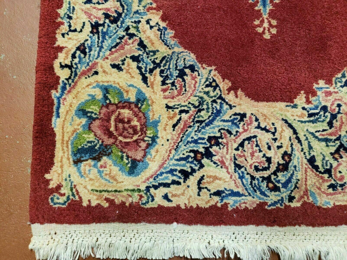 USED Small Persian Kirman Rug 2x4, Wool Oriental Vintage Handmade Carpet, Hand Knotted Floral Medallion, Red & Beige, Semi Open Field