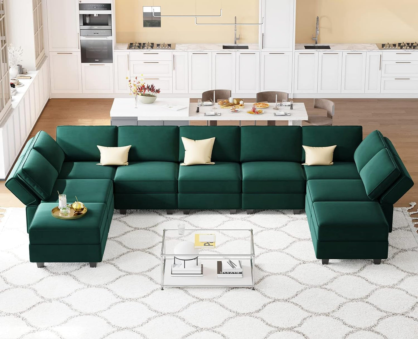 NEW Luxurious Emerald Green Velvet Modular Sleeper Sofa