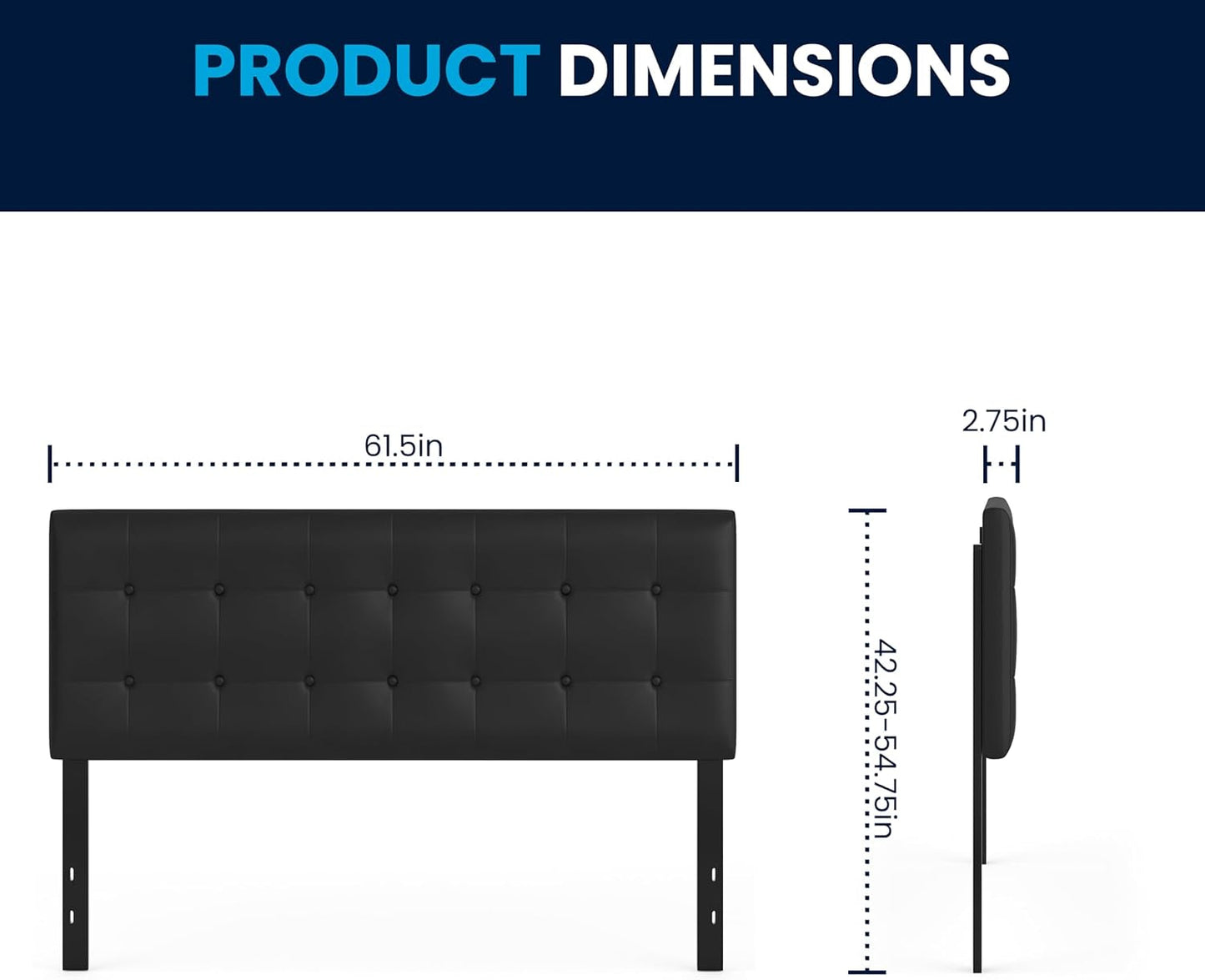 NEW Button Tufted Black Vinyl Queen Size Headboard Upgrade