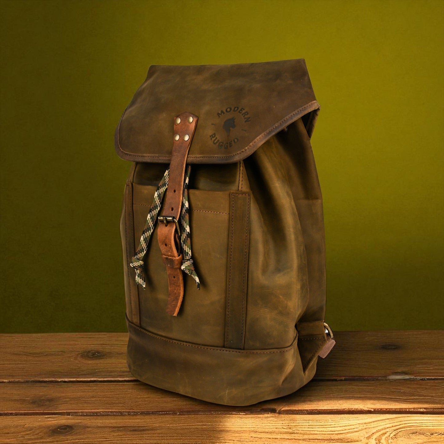 NEW Bovine Leather Single Strap Backpack - Olive