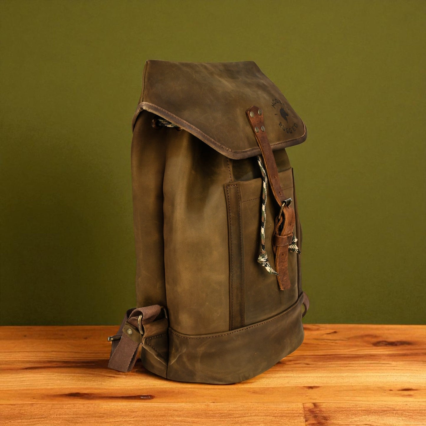 NEW Bovine Leather Single Strap Backpack - Olive