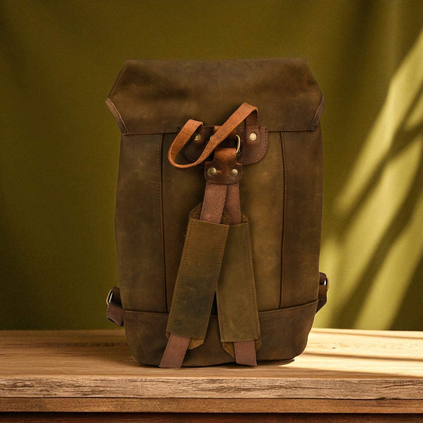 NEW Bovine Leather Single Strap Backpack - Olive