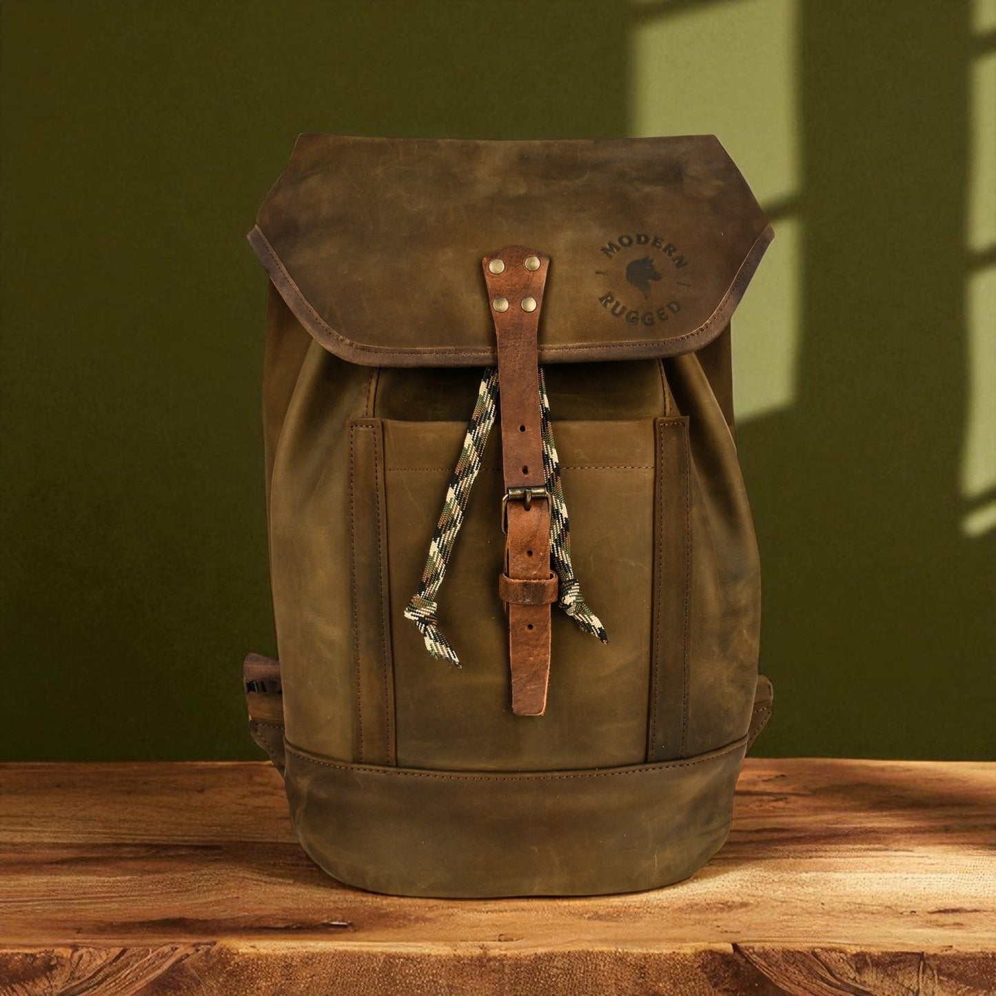 NEW Bovine Leather Single Strap Backpack - Olive