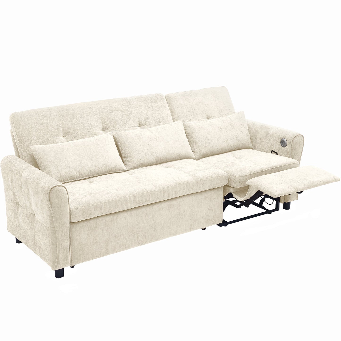 NEW Beige 82' Chenille Upholstered Two-in-One  Three-Seat Sofa with Pull-out Bed