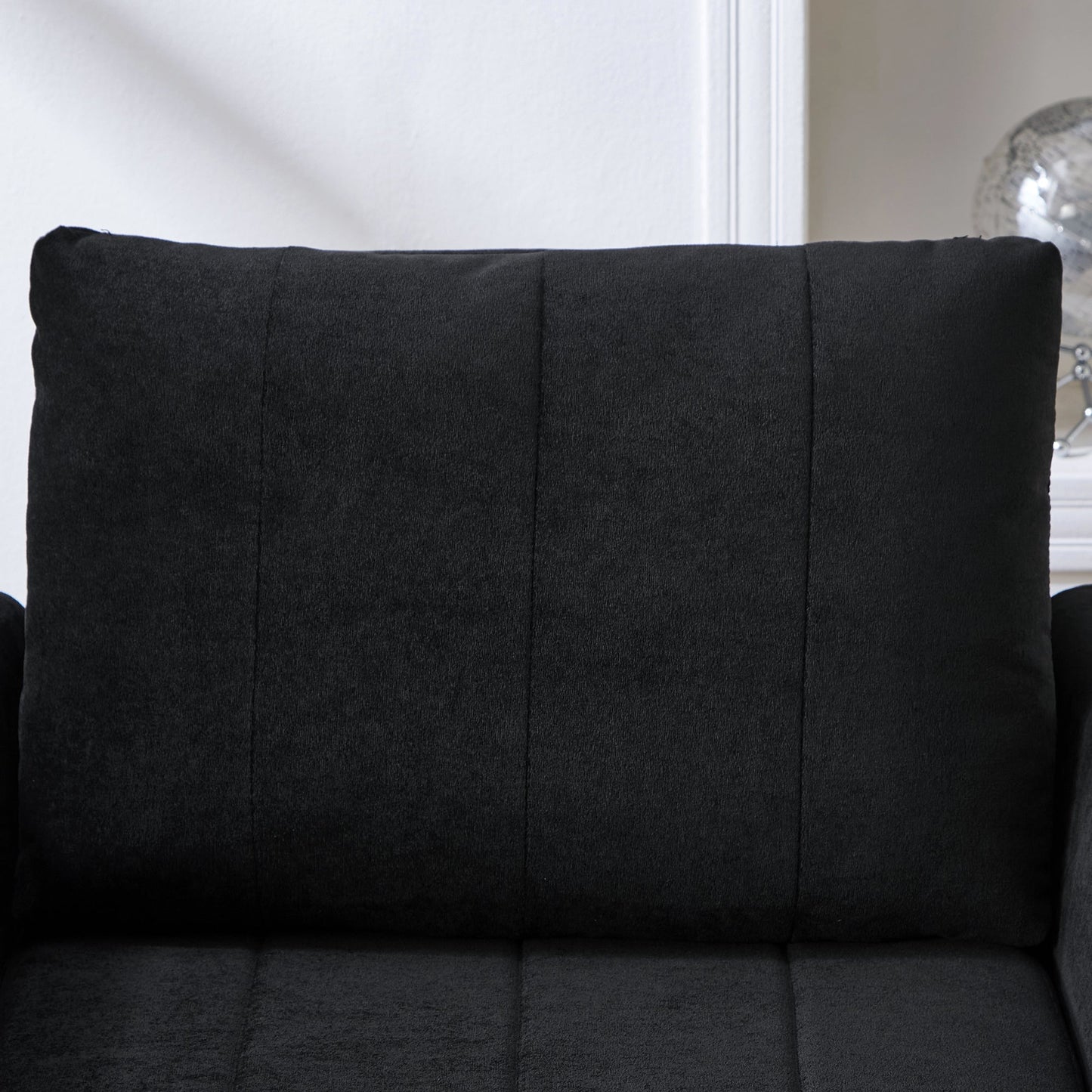 NEW Black Chenille Upholstered Convertible Sleeper Sofa with 5-Position Backrest Side Pockets Storage