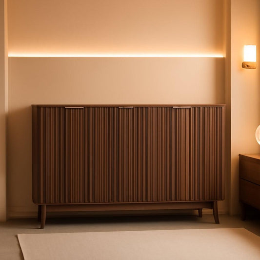 NEW Walnut Fluted Sideboard Buffet 55 Inch Adjustable Shelves