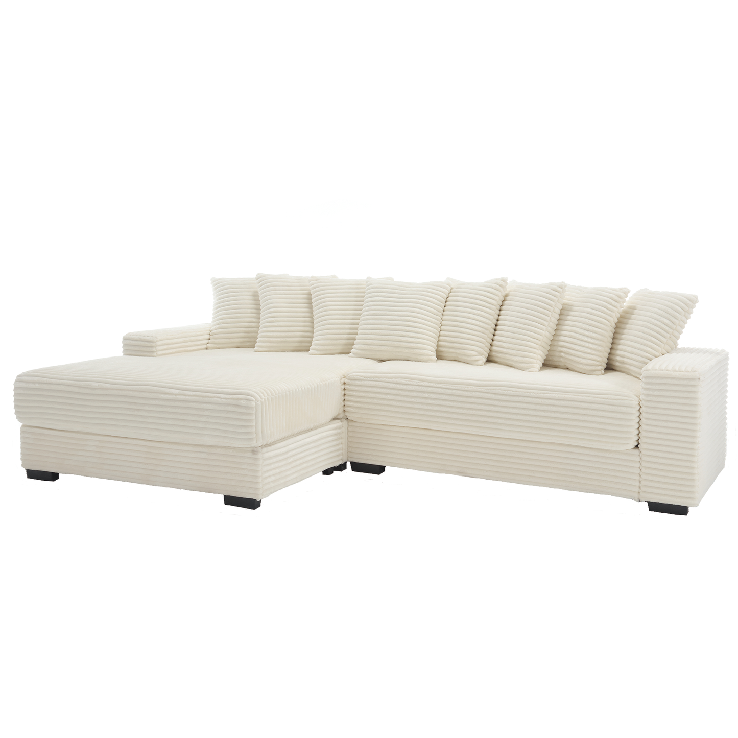 NEW Oversized Two-Piece  Couches,  L Shaped Sofa, Corduroy, Left Chaise Daybed,with Armrests,Eight Throw Pillows,Corner Sofa,Easy To Assemble, Beige
